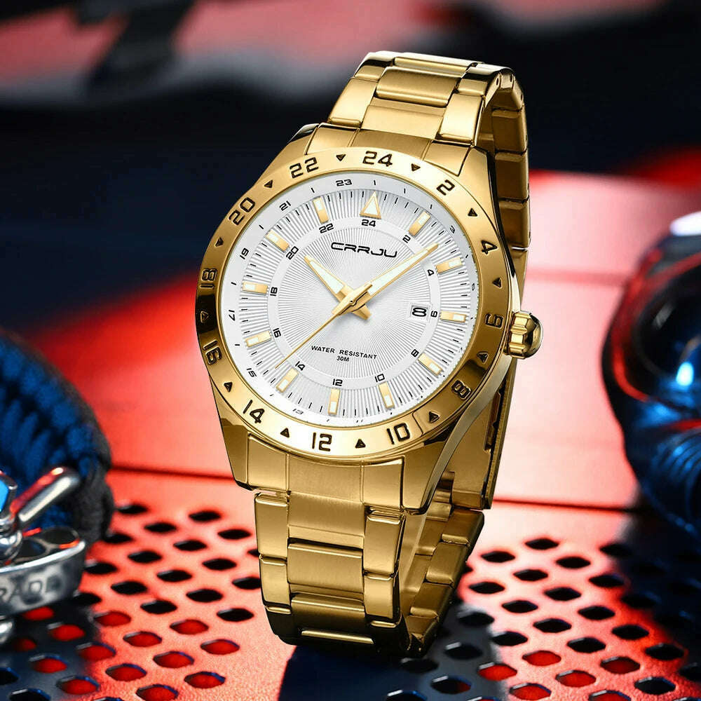KIMLUD, CRRJU Fashion Watch Men Stainless Steel Top Brand Luxury Waterproof Luminous Wristwatch Mens Watches Sports Quartz Date, KIMLUD Womens Clothes