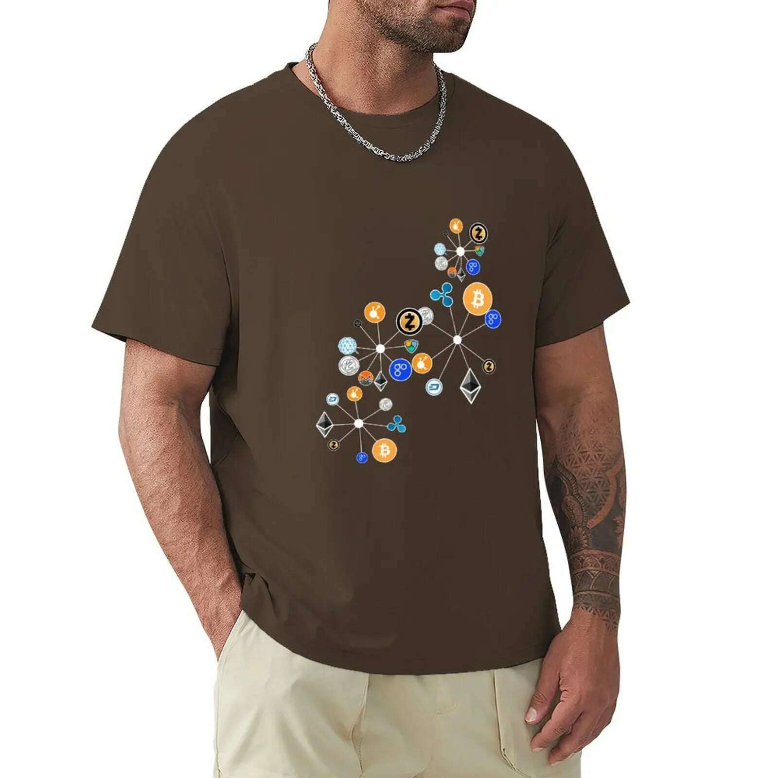 KIMLUD, Cryptocurrency t-shirt. Digital currency art T-Shirt boys animal print quick-drying mens graphic t-shirts anime, Dark Coffee / S, KIMLUD APPAREL - Womens Clothes