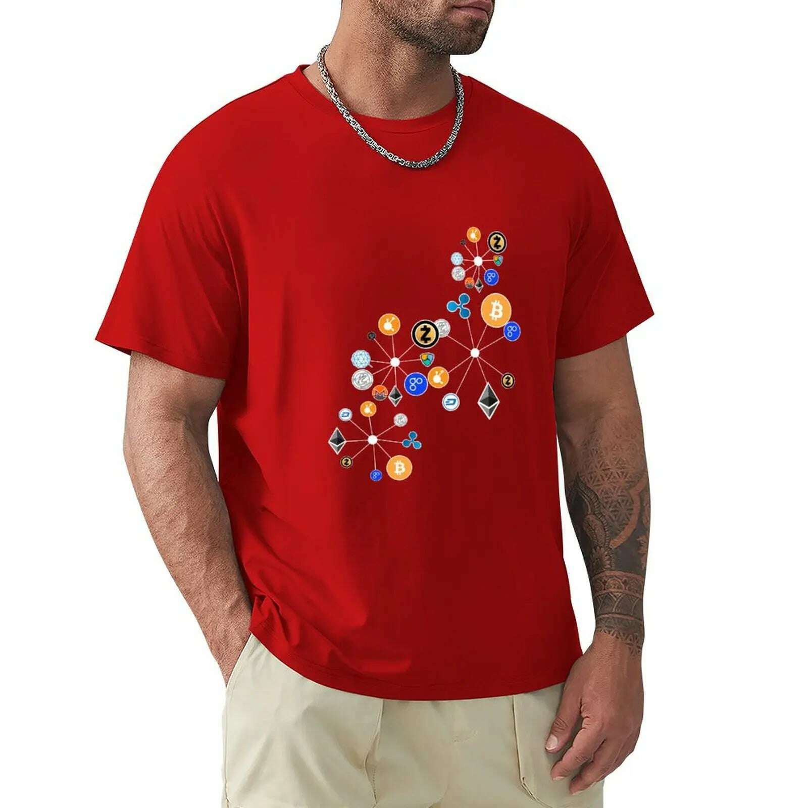 KIMLUD, Cryptocurrency t-shirt. Digital currency art T-Shirt boys animal print quick-drying mens graphic t-shirts anime, Red / S, KIMLUD APPAREL - Womens Clothes