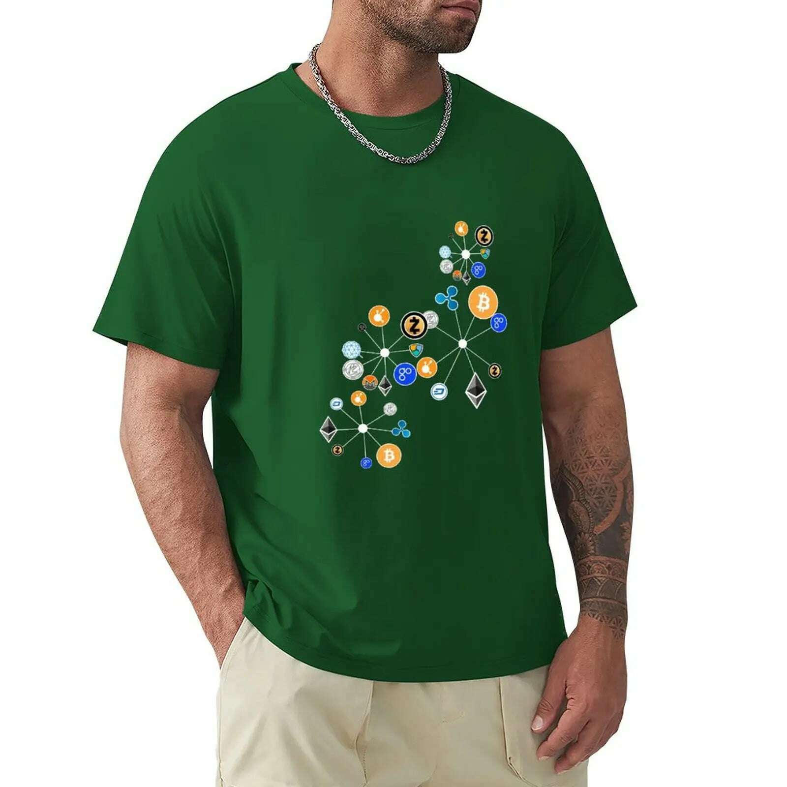 KIMLUD, Cryptocurrency t-shirt. Digital currency art T-Shirt boys animal print quick-drying mens graphic t-shirts anime, Green / M, KIMLUD APPAREL - Womens Clothes