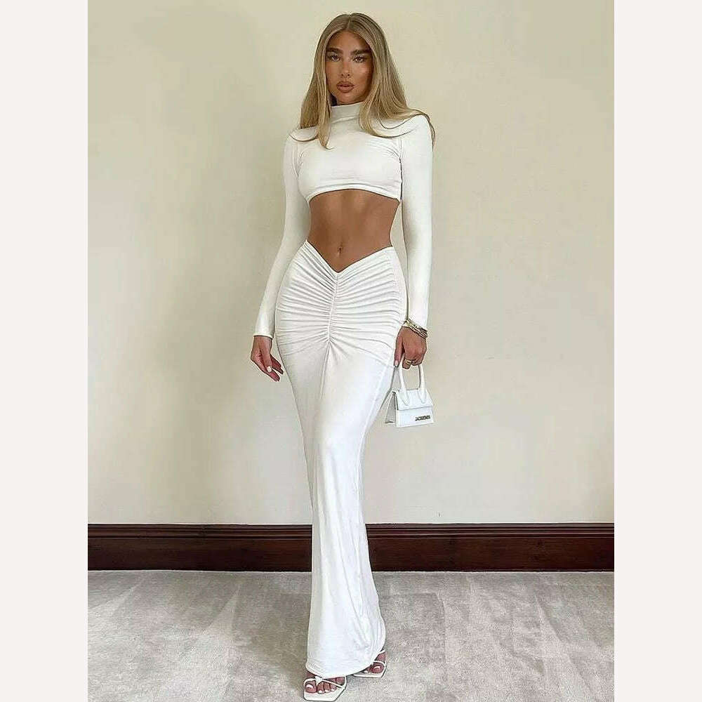 two piece club dress Cryptographic Elegant White Long Sleeve 2 Piece Set Outfits for Women