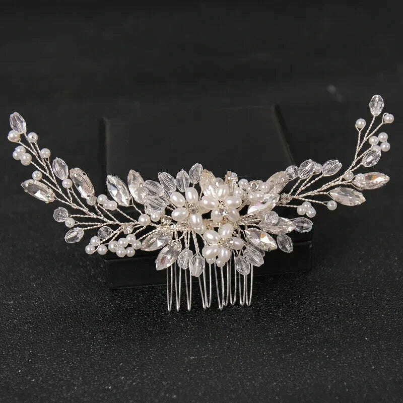 Crystal Rhinestone Flower Pearl Hair Comb Bridal Headband Tiara Hairpin Party Wedding Bridal Hair Accessories Jewelry - KIMLUD