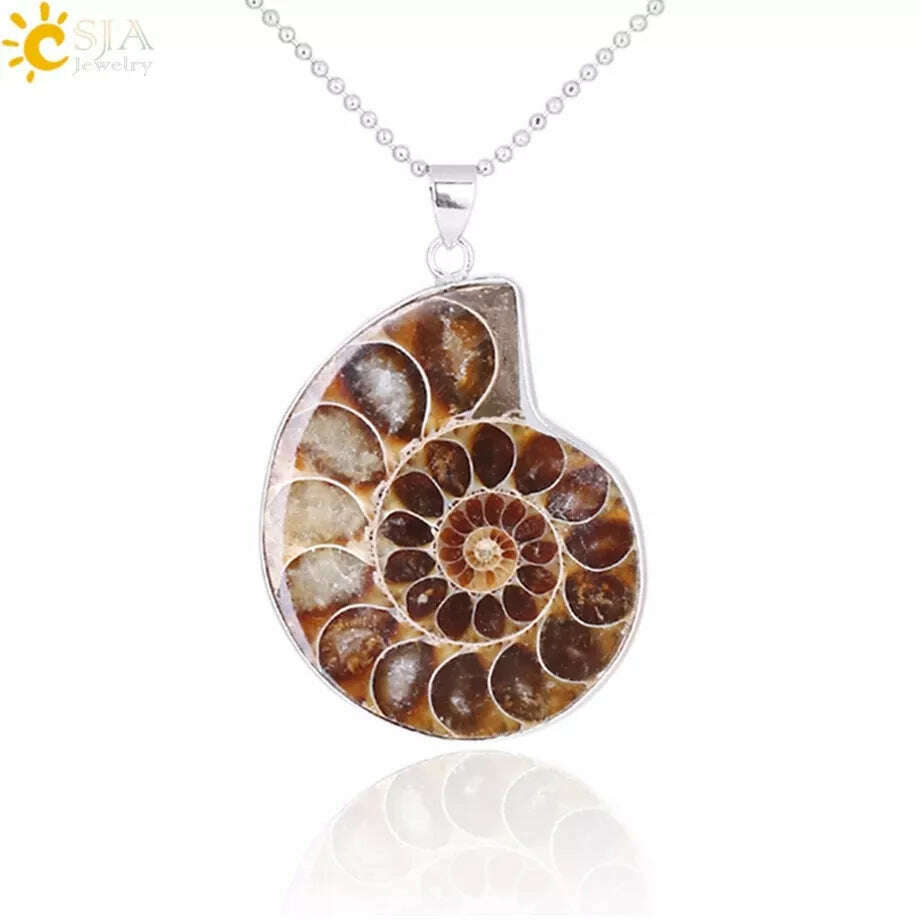 KIMLUD, CSJA Natural Stones Pendants Ammonite Seashell Snail  Ocean Reliquiae Conch Animal Necklace Statement Men Jewellery E252, KIMLUD Womens Clothes