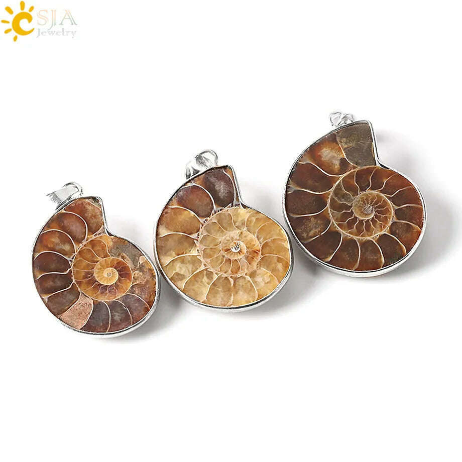 KIMLUD, CSJA Natural Stones Pendants Ammonite Seashell Snail  Ocean Reliquiae Conch Animal Necklace Statement Men Jewellery E252, KIMLUD Womens Clothes