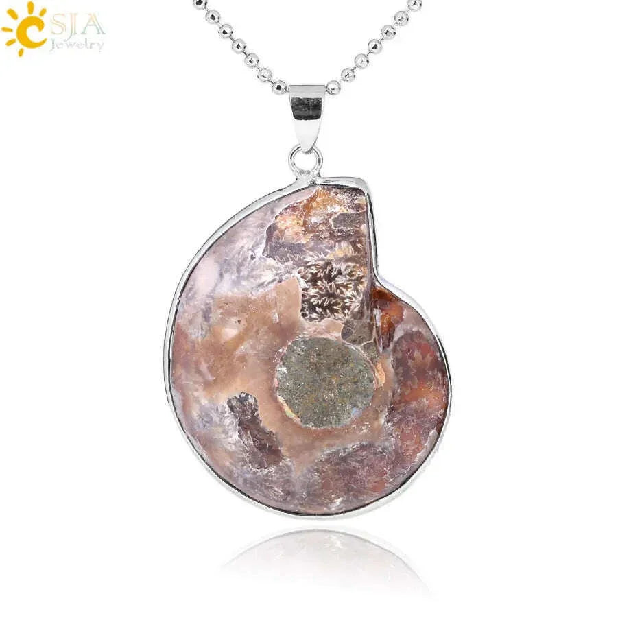 KIMLUD, CSJA Natural Stones Pendants Ammonite Seashell Snail Ocean Reliquiae Conch Animal Necklace Statement Men Jewellery E252, KIMLUD Womens Clothes