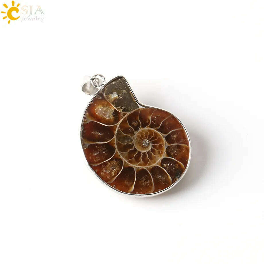 KIMLUD, CSJA Natural Stones Pendants Ammonite Seashell Snail  Ocean Reliquiae Conch Animal Necklace Statement Men Jewellery E252, FossilsPendant, KIMLUD Womens Clothes