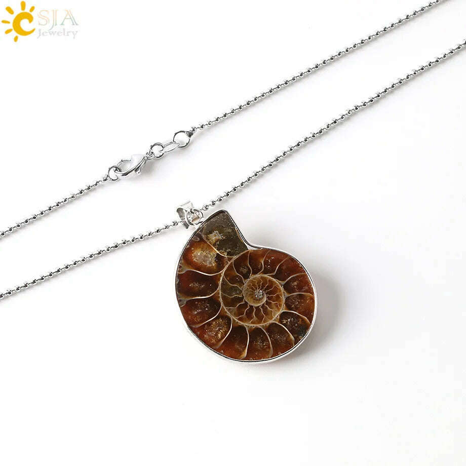 KIMLUD, CSJA Natural Stones Pendants Ammonite Seashell Snail  Ocean Reliquiae Conch Animal Necklace Statement Men Jewellery E252, Fossils Necklace, KIMLUD Womens Clothes