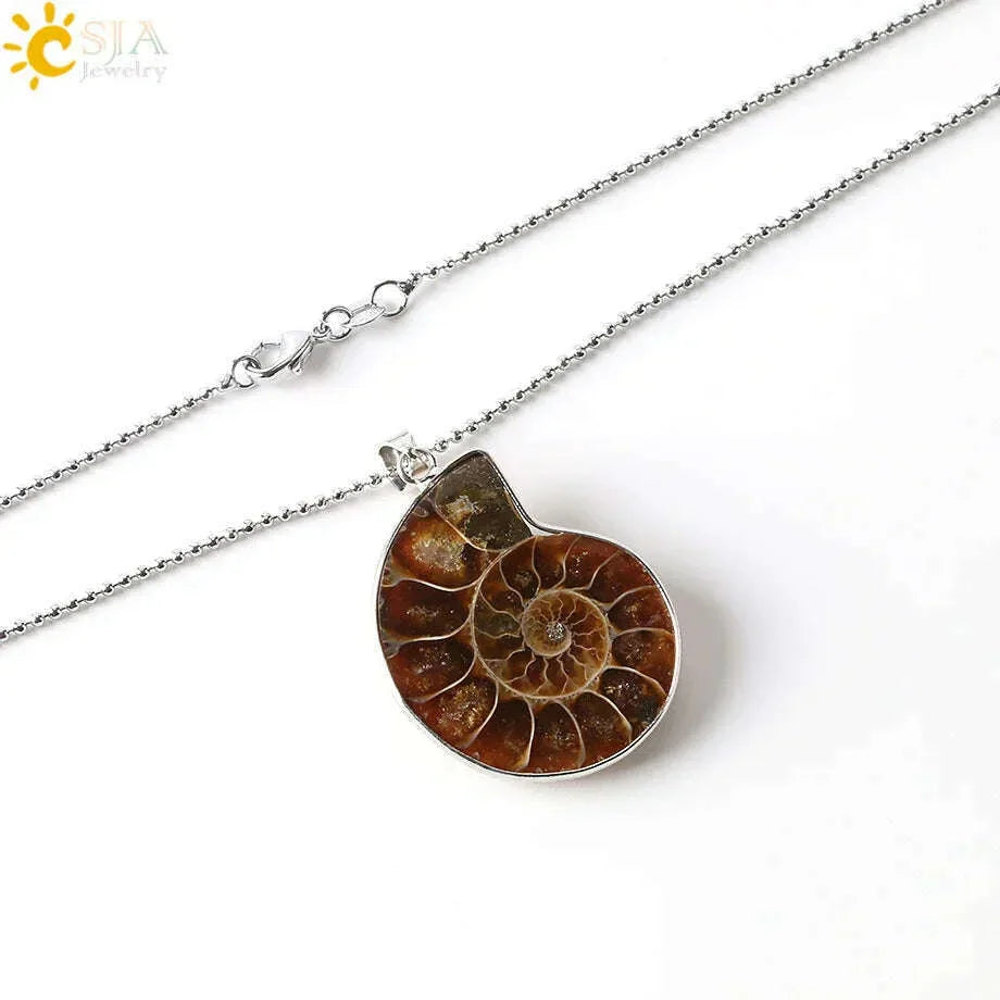 KIMLUD, CSJA Natural Stones Pendants Ammonite Seashell Snail Ocean Reliquiae Conch Animal Necklace Statement Men Jewellery E252, KIMLUD Womens Clothes
