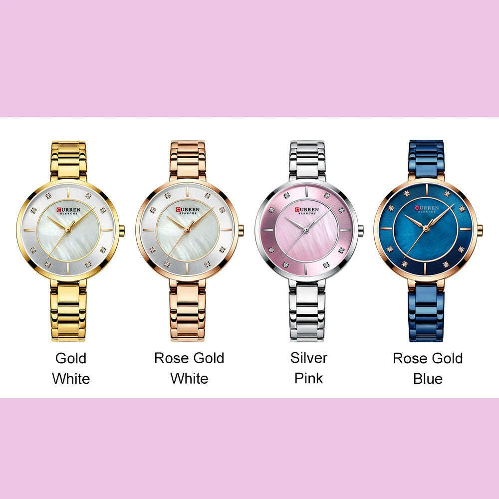 KIMLUD, CURREN Ladies Watches Fashion Elegant Quartz Watch Women Dress Wristwatch with Rhinestone Set Dial Rose Gold Steel Band Clock, KIMLUD Womens Clothes