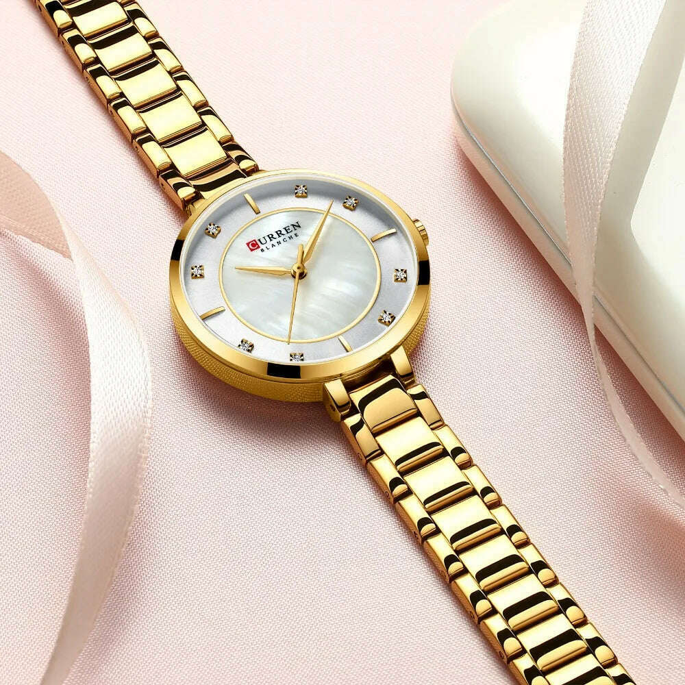 KIMLUD, CURREN Ladies Watches Fashion Elegant Quartz Watch Women Dress Wristwatch with Rhinestone Set Dial Rose Gold Steel Band Clock, KIMLUD Womens Clothes