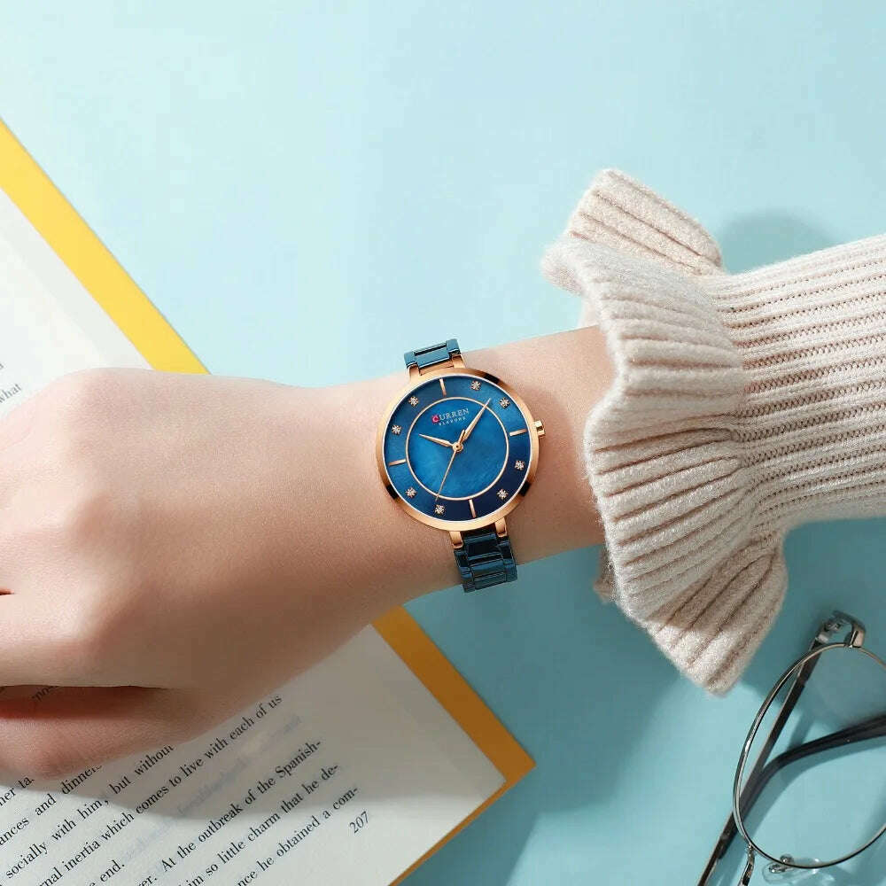 CURREN Ladies Watches Fashion Elegant Quartz Watch Women Dress Wristwatch with Rhinestone Set Dial Rose Gold Steel Band Clock - KIMLUD