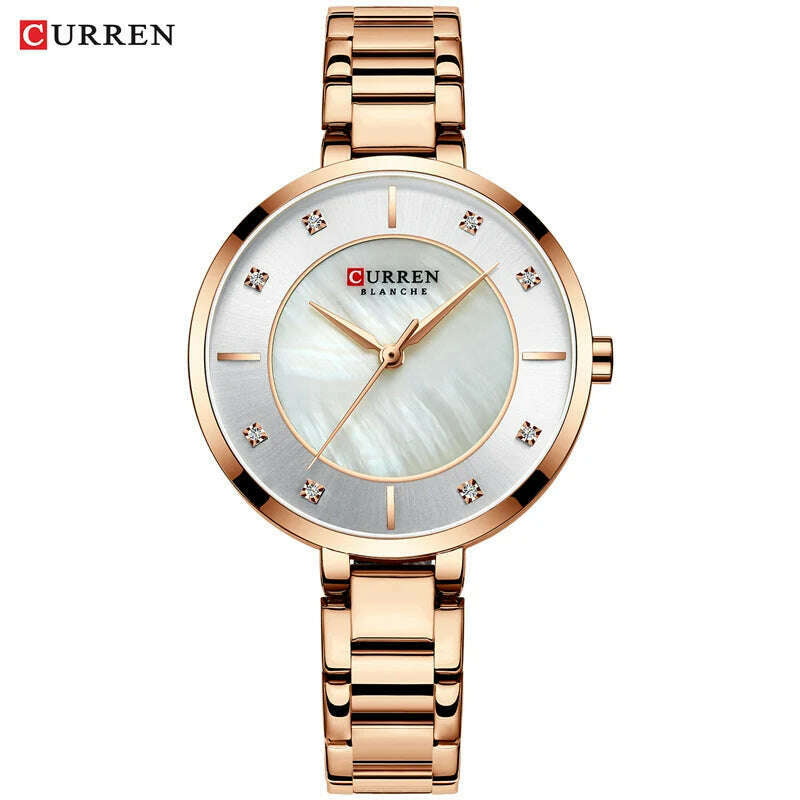 KIMLUD, CURREN Ladies Watches Fashion Elegant Quartz Watch Women Dress Wristwatch with Rhinestone Set Dial Rose Gold Steel Band Clock, rose gold, KIMLUD Womens Clothes