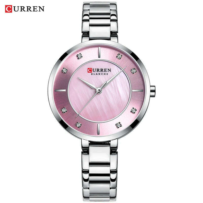 KIMLUD, CURREN Ladies Watches Fashion Elegant Quartz Watch Women Dress Wristwatch with Rhinestone Set Dial Rose Gold Steel Band Clock, silver pink, KIMLUD Womens Clothes