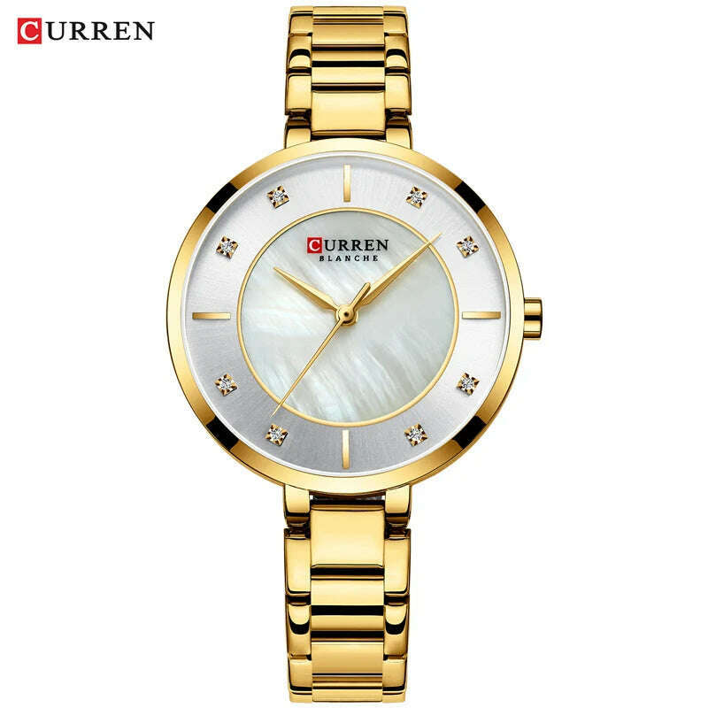 KIMLUD, CURREN Ladies Watches Fashion Elegant Quartz Watch Women Dress Wristwatch with Rhinestone Set Dial Rose Gold Steel Band Clock, gold, KIMLUD Womens Clothes