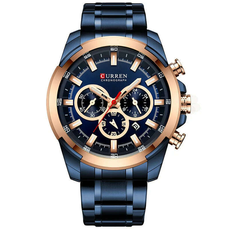 KIMLUD, CURREN Men’s Watches Top Brand Big Sport Watch Luxury Men Military Steel Quartz Wrist Watches Chronograph Gold Design Male Clock, KIMLUD Womens ClothesKIMLUD, CURREN Men’s Watches Top Brand Big Sport Watch Luxury Men Military Steel Quartz Wrist Watches Chronograph Gold Design Male Clock, Rose Gold Blue, KIMLUD APPAREL - Womens Clothes