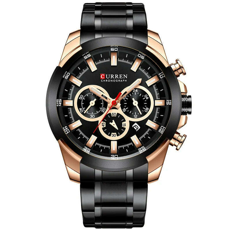 KIMLUD, CURREN Men’s Watches Top Brand Big Sport Watch Luxury Men Military Steel Quartz Wrist Watches Chronograph Gold Design Male Clock, KIMLUD Womens ClothesKIMLUD, CURREN Men’s Watches Top Brand Big Sport Watch Luxury Men Military Steel Quartz Wrist Watches Chronograph Gold Design Male Clock, Rose Gold Black, KIMLUD APPAREL - Womens Clothes