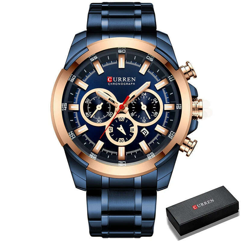 KIMLUD, CURREN Men’s Watches Top Brand Big Sport Watch Luxury Men Military Steel Quartz Wrist Watches Chronograph Gold Design Male Clock, KIMLUD Womens ClothesKIMLUD, CURREN Men’s Watches Top Brand Big Sport Watch Luxury Men Military Steel Quartz Wrist Watches Chronograph Gold Design Male Clock, RG BE Box, KIMLUD APPAREL - Womens Clothes