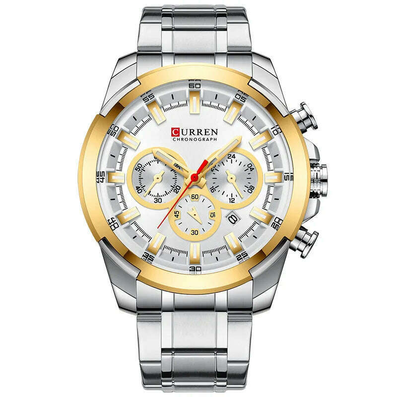 KIMLUD, CURREN Men’s Watches Top Brand Big Sport Watch Luxury Men Military Steel Quartz Wrist Watches Chronograph Gold Design Male Clock, KIMLUD Womens ClothesKIMLUD, CURREN Men’s Watches Top Brand Big Sport Watch Luxury Men Military Steel Quartz Wrist Watches Chronograph Gold Design Male Clock, Silver Gold White, KIMLUD APPAREL - Womens Clothes