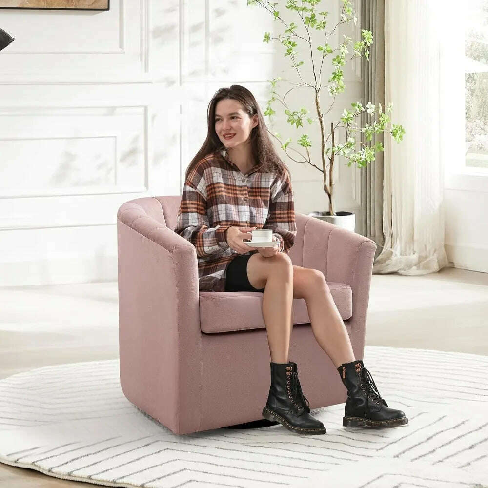 KIMLUD, Curved Barrel Chairs Upholstered Comfy Single Sofa Chairs Modern Home Corner Barrel Chair Living Room, Bedroom (Pink Set of 2), KIMLUD Womens Clothes
