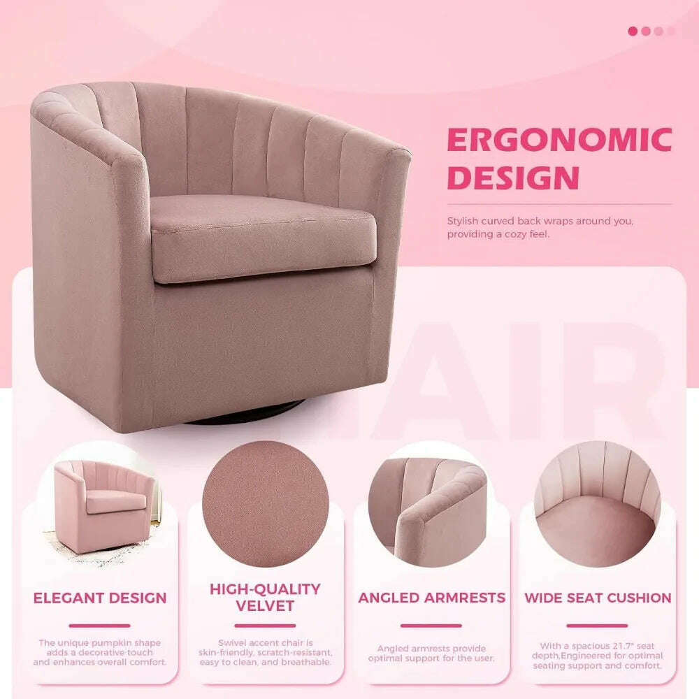 KIMLUD, Curved Barrel Chairs Upholstered Comfy Single Sofa Chairs Modern Home Corner Barrel Chair Living Room, Bedroom (Pink Set of 2), KIMLUD Womens Clothes