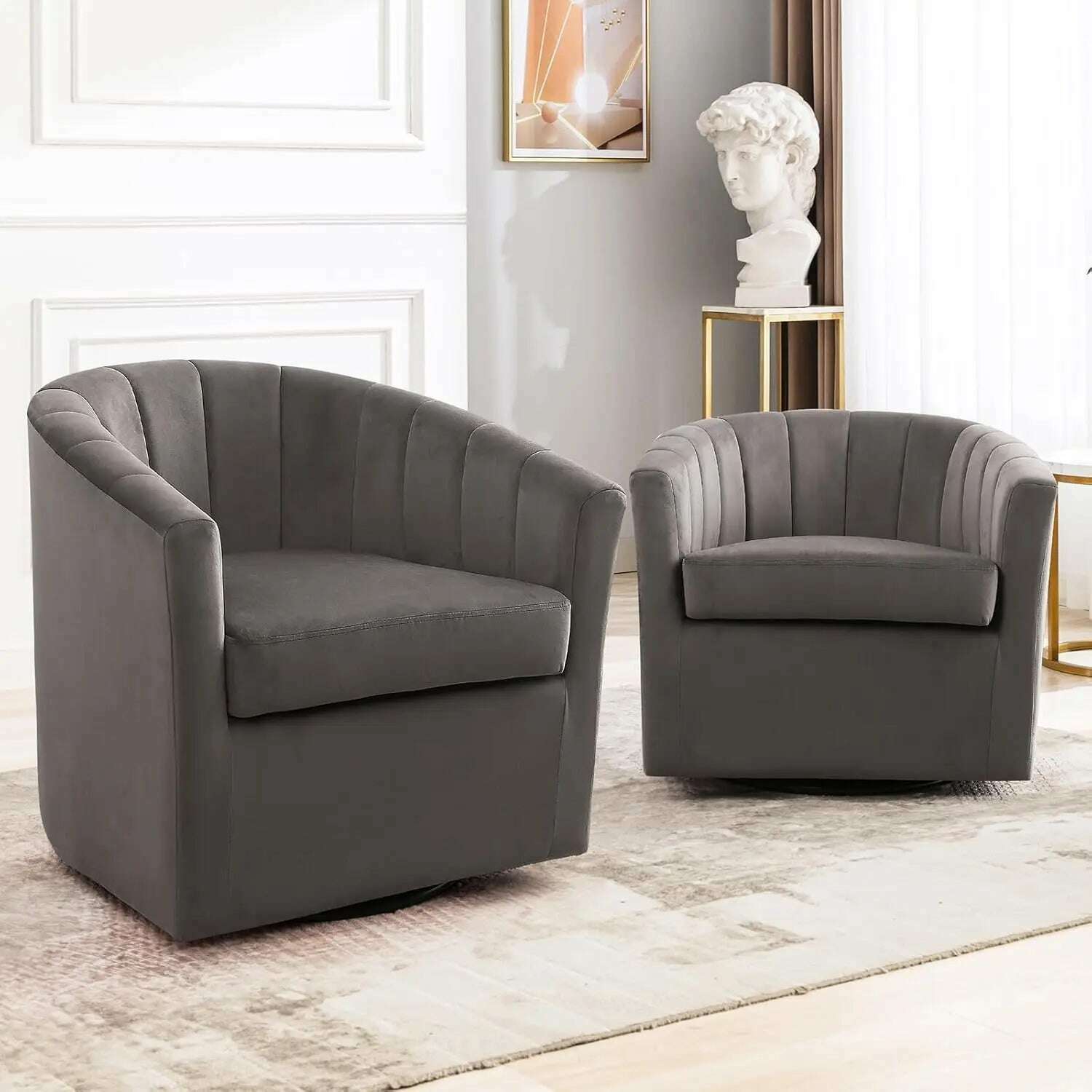 KIMLUD, Curved Barrel Chairs Upholstered Comfy Single Sofa Chairs Modern Home Corner Barrel Chair Living Room, Bedroom (Pink Set of 2), Grey Set of 2 / United States, KIMLUD APPAREL - Womens Clothes