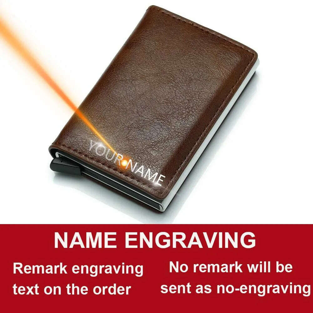 KIMLUD, Custom Card Holder Men Wallets Rfid Black Carbon Fiber Leather Minimalist Wallet Gifts for Men Personalized Carteira Masculina, Coffee(Name Service), KIMLUD APPAREL - Womens Clothes