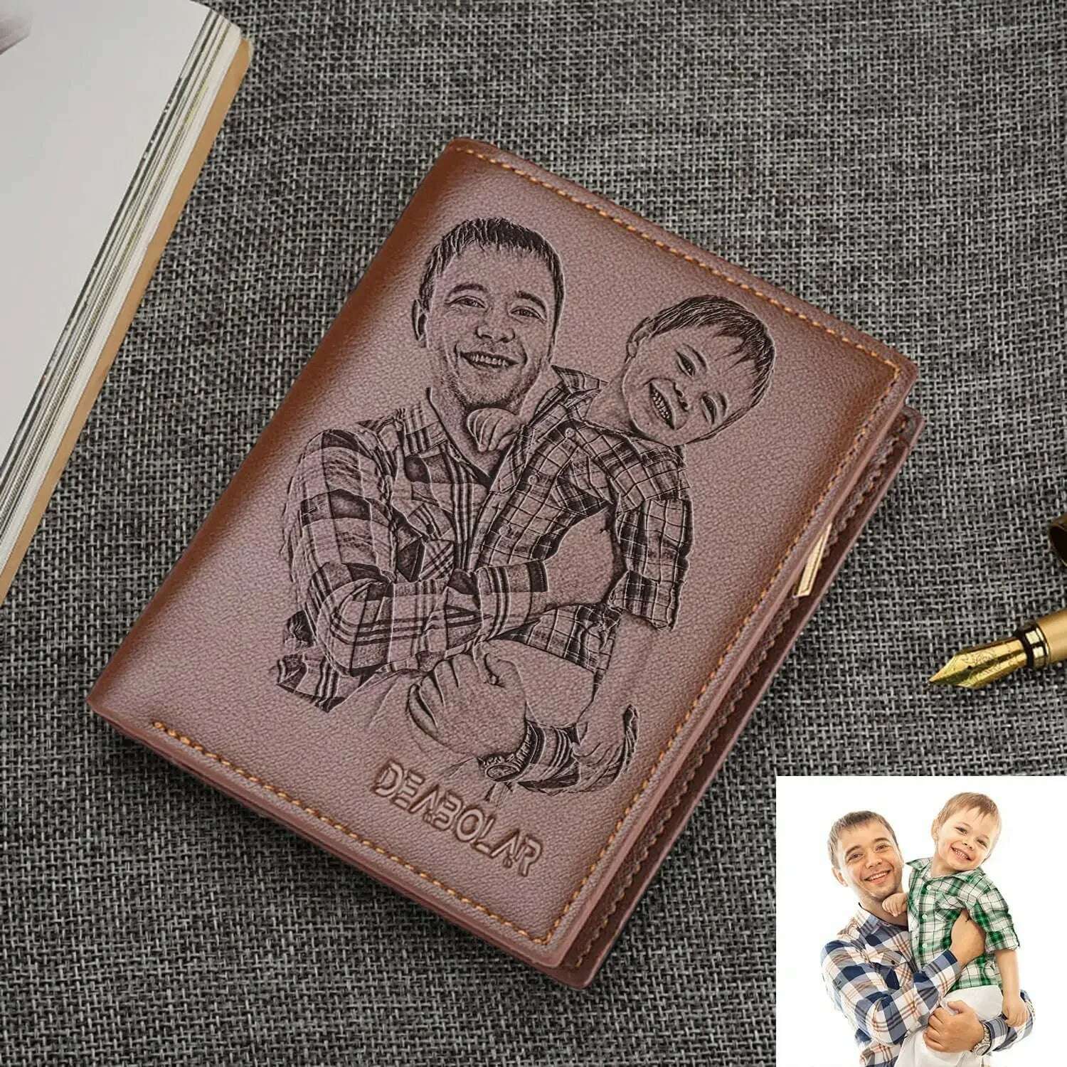 KIMLUD, Custom Engraved Wallet,Personalized Photo RFID Wallets for Men,Husband,Dad,Son,Personalized Gifts for Bithday Anniversary Day, KIMLUD Womens Clothes