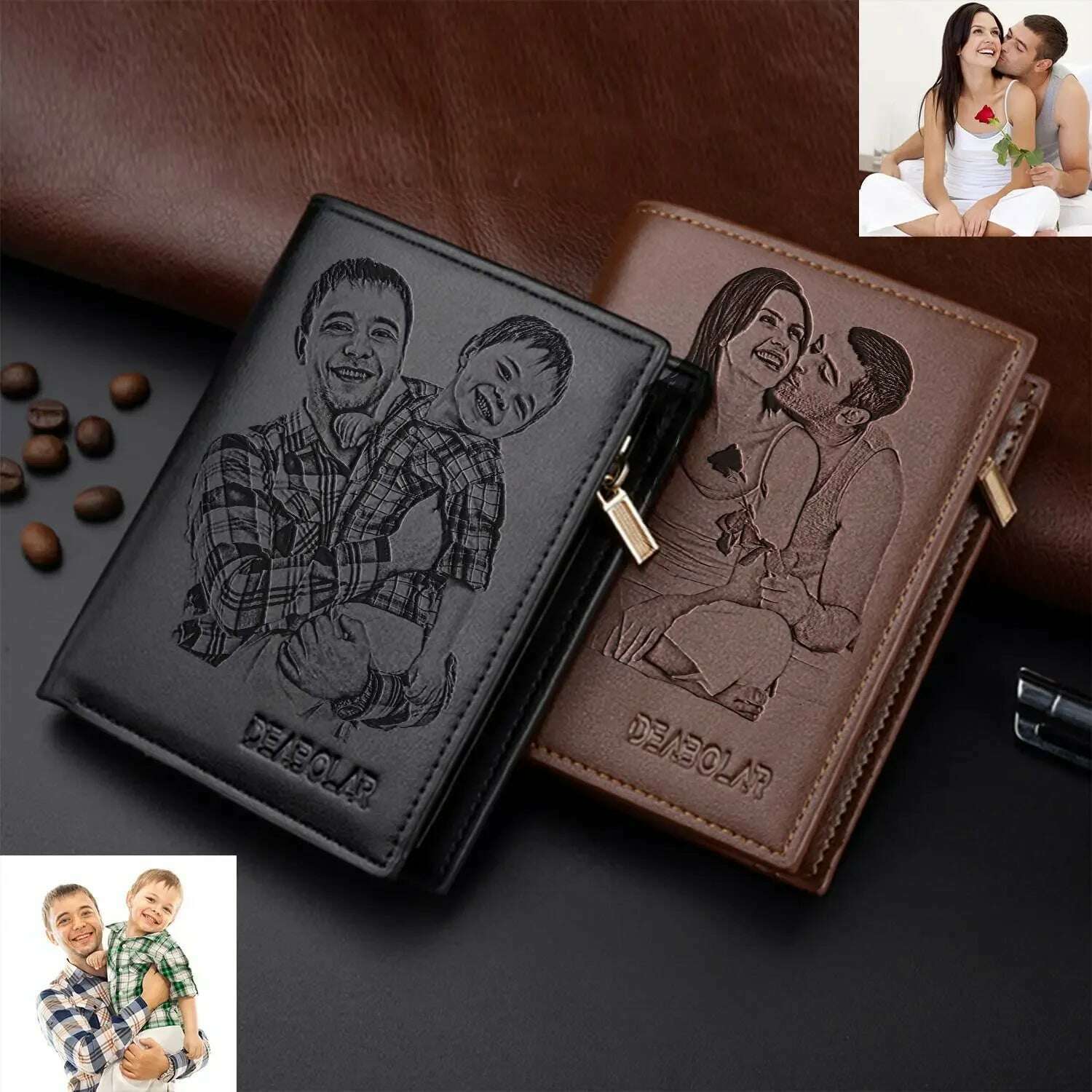 KIMLUD, Custom Engraved Wallet,Personalized Photo RFID Wallets for Men,Husband,Dad,Son,Personalized Gifts for Bithday Anniversary Day, KIMLUD Womens Clothes
