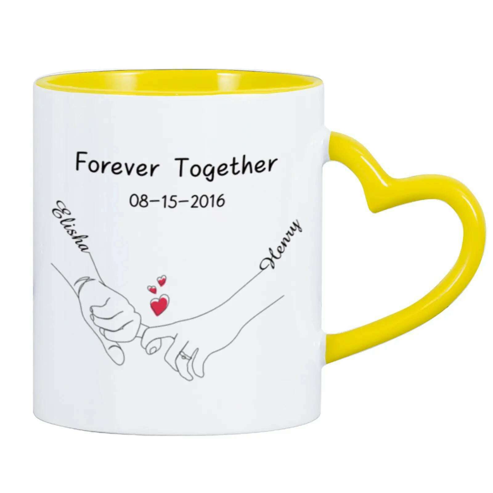 KIMLUD, Custom Photo Coffee Mug for Boyfriend Forever Together Tea Cup Anniversary Sweet Gift Ceramics Mug for Valentine's Day Present, KIMLUD Womens ClothesKIMLUD, Custom Photo Coffee Mug for Boyfriend Forever Together Tea Cup Anniversary Sweet Gift Ceramics Mug for Valentine's Day Present, Yellow / 11oz, KIMLUD APPAREL - Womens Clothes