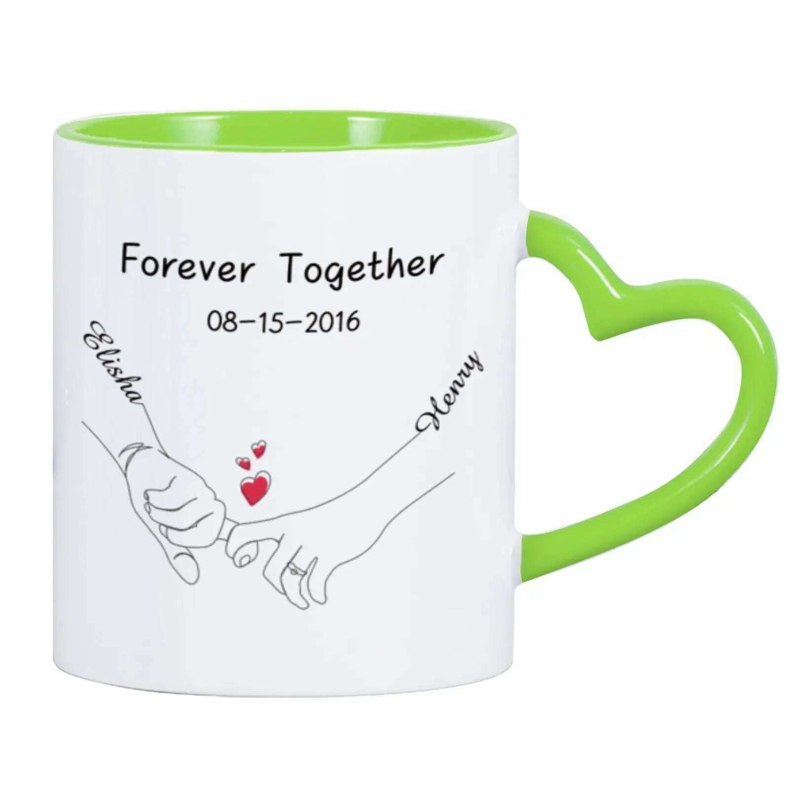 KIMLUD, Custom Photo Coffee Mug for Boyfriend Forever Together Tea Cup Anniversary Sweet Gift Ceramics Mug for Valentine's Day Present, KIMLUD Womens ClothesKIMLUD, Custom Photo Coffee Mug for Boyfriend Forever Together Tea Cup Anniversary Sweet Gift Ceramics Mug for Valentine's Day Present, Green / 11oz, KIMLUD APPAREL - Womens Clothes