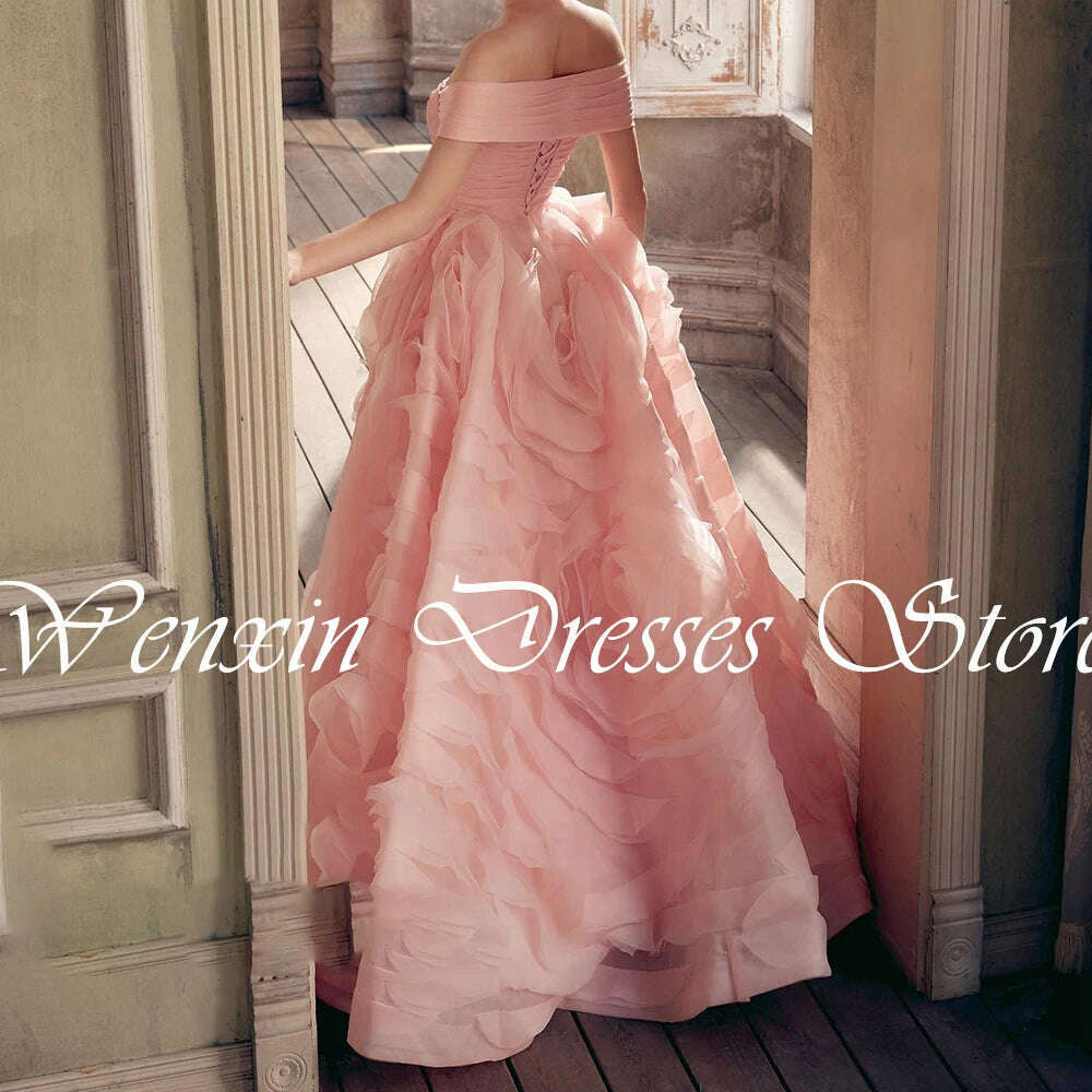 KIMLUD, Customized Elegant Flowers Chiffon Off the Shoulder Evening Dress Delicate Boat Neck A-Line Short Sleeves Homecoming Gowns, KIMLUD Womens Clothes