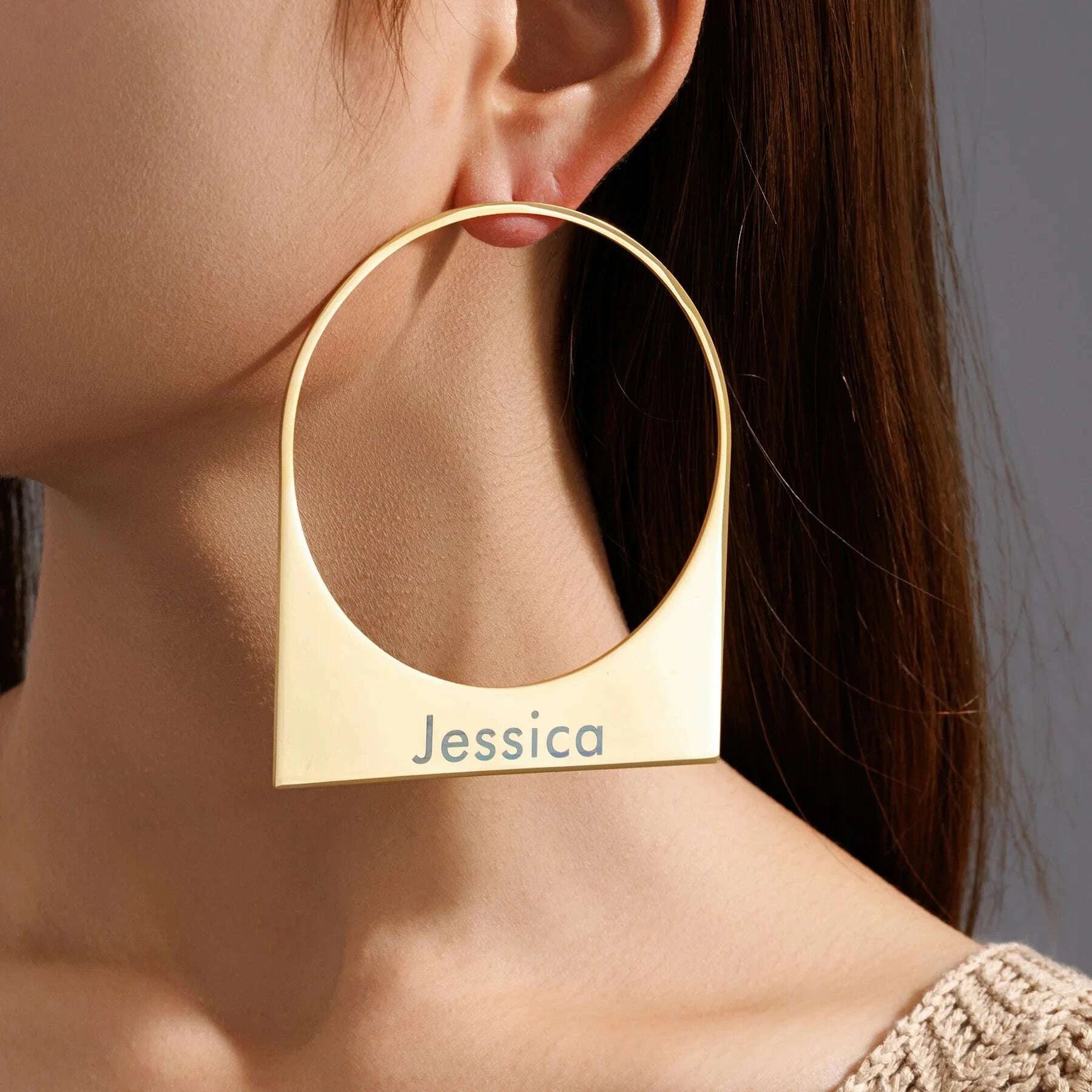 Customized Engrave Name Big Earrings Stainless Steel Personalized Custom Exaggerate Earring for Women Girl Birthday Jewelry Gift