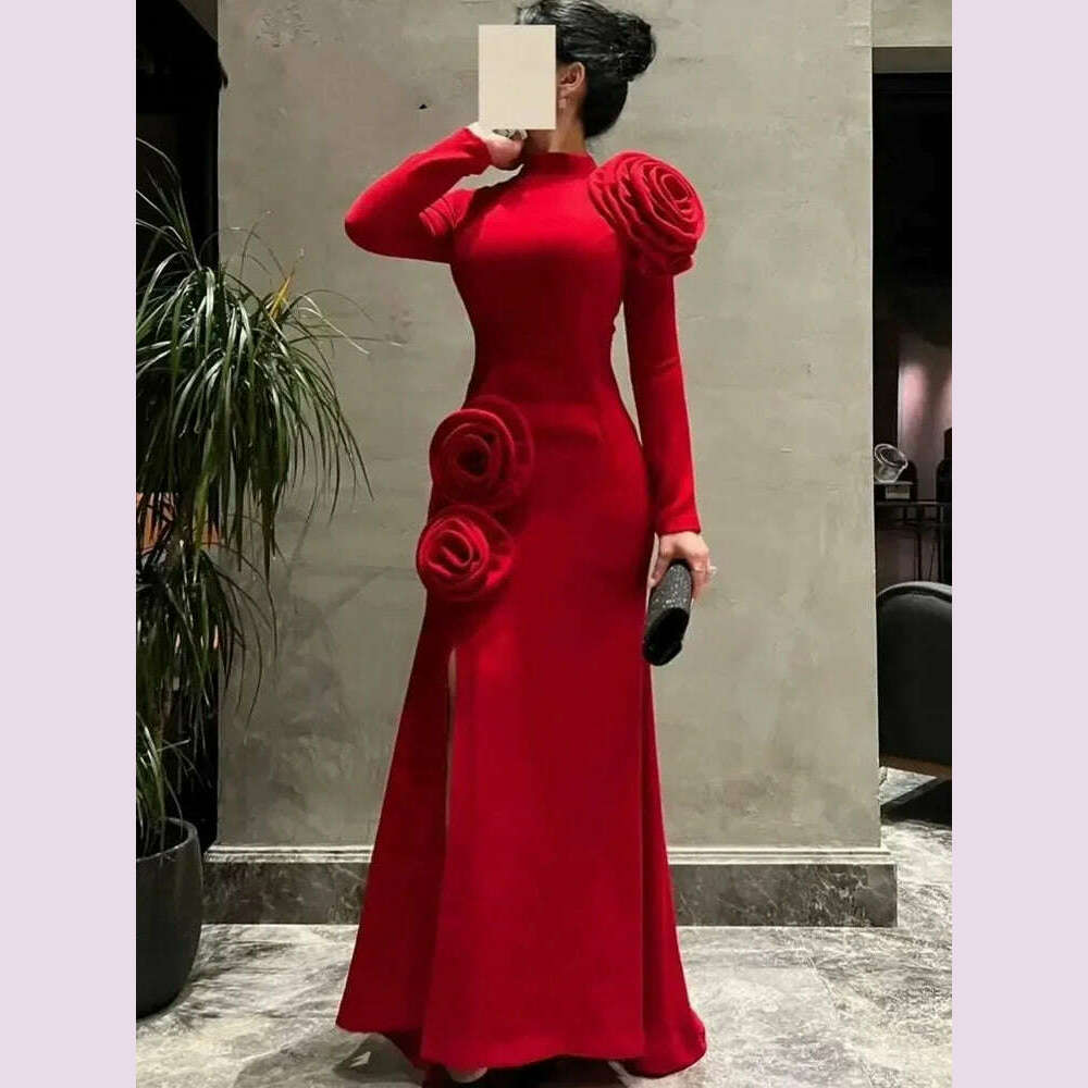 KIMLUD, Customized Prom Dresses Exquisite Retro High quality Jersey Handmade Flower Sheath Jewel Long Dresses Simple Sexy, KIMLUD Womens Clothes