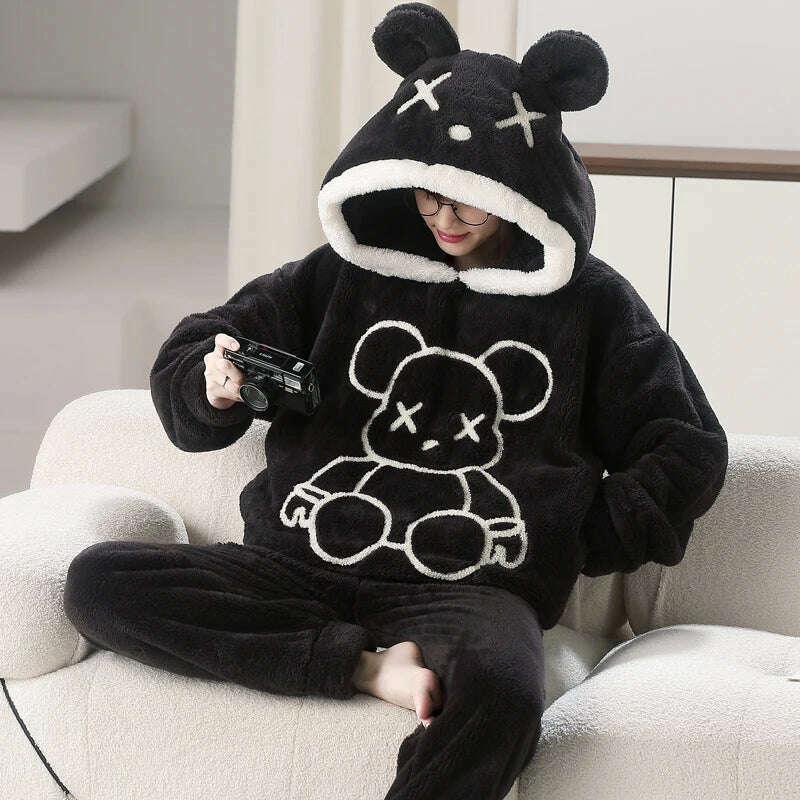 KIMLUD, Cute Pajamas For Men Thick Plush Fleece Pajama Sets Winter Coral Velvet Warm Flannel Clothes Home Suit Male Sleepwear Пижама, KIMLUD Womens Clothes