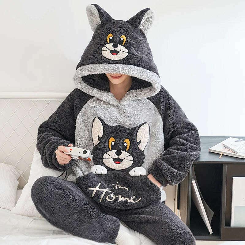 KIMLUD, Cute Pajamas For Men Thick Plush Fleece Pajama Sets Winter Coral Velvet Warm Flannel Clothes Home Suit Male Sleepwear Пижама, KIMLUD Womens Clothes