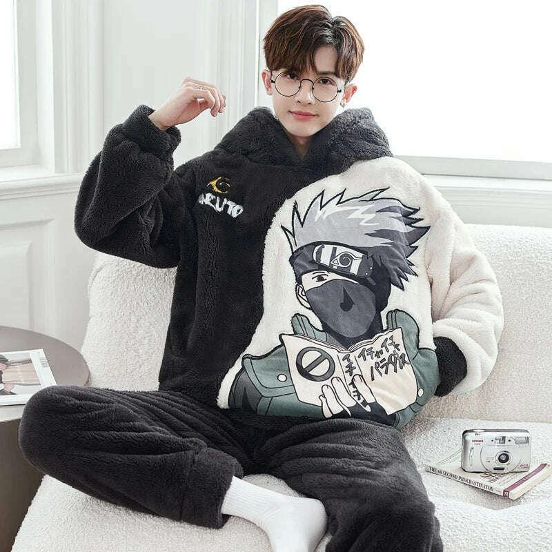 KIMLUD, Cute Pajamas For Men Thick Plush Fleece Pajama Sets Winter Coral Velvet Warm Flannel Clothes Home Suit Male Sleepwear Пижама, KIMLUD Womens Clothes