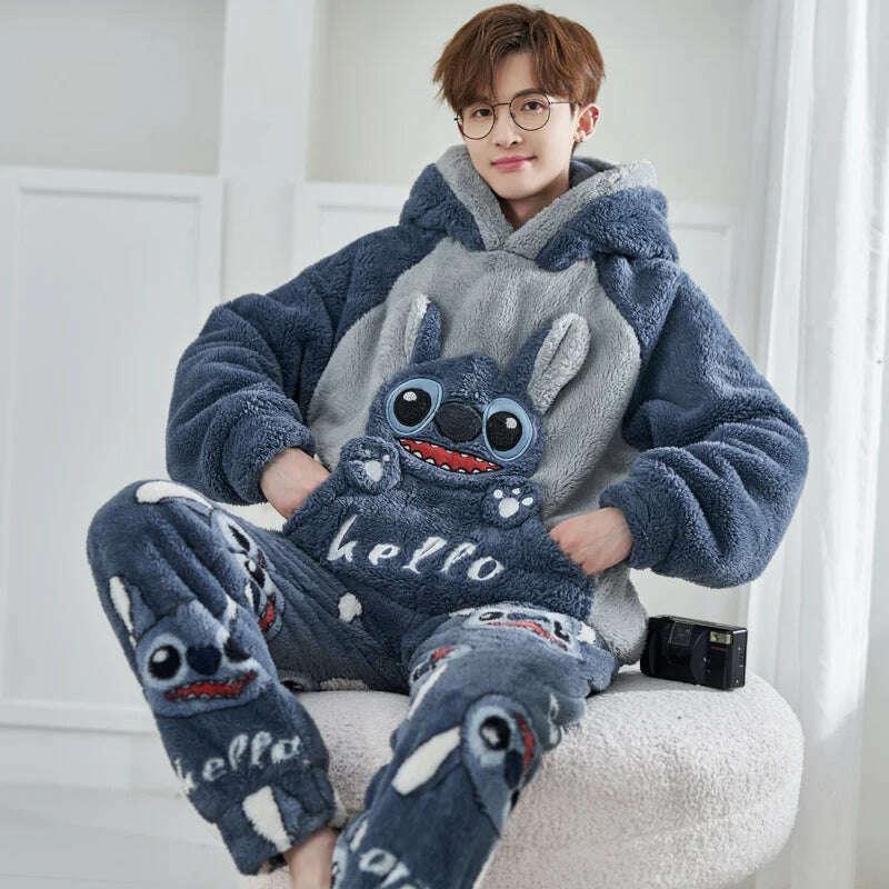 KIMLUD, Cute Pajamas For Men Thick Plush Fleece Pajama Sets Winter Coral Velvet Warm Flannel Clothes Home Suit Male Sleepwear Пижама, KIMLUD Womens Clothes