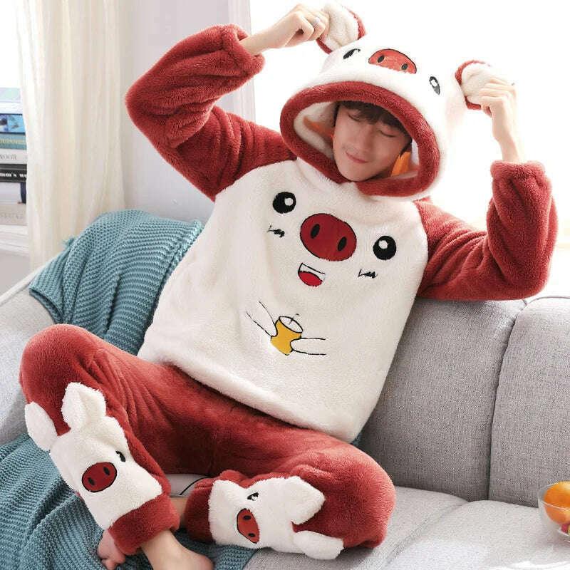 KIMLUD, Cute Pajamas For Men Thick Plush Fleece Pajama Sets Winter Coral Velvet Warm Flannel Clothes Home Suit Male Sleepwear Пижама, KIMLUD Womens Clothes