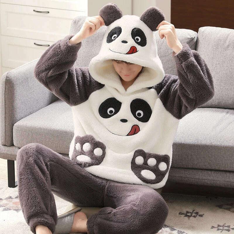 KIMLUD, Cute Pajamas For Men Thick Plush Fleece Pajama Sets Winter Coral Velvet Warm Flannel Clothes Home Suit Male Sleepwear Пижама, KIMLUD Womens Clothes