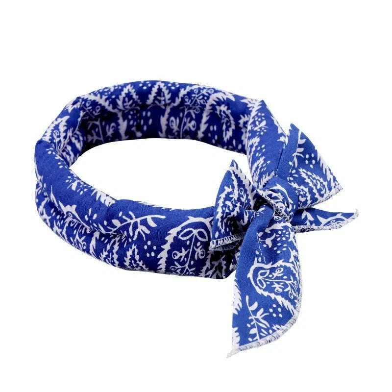 KIMLUD, Cute Print Dog Cooling Collar Summer Dog Collar Cool Pet Dog Cooling Bandana Adjustable Ice Scarf Heatstroke Pet Dog Accessories, Blue Leaf, KIMLUD APPAREL - Womens Clothes