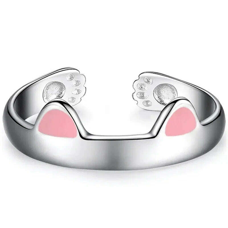 KIMLUD, Cute Ring Cat Ear Finger Ring Animal Finger Open Design Adjustable Fashion Simple Ring for Women Girl Child Gift Jewelry, Pink-B, KIMLUD APPAREL - Womens Clothes