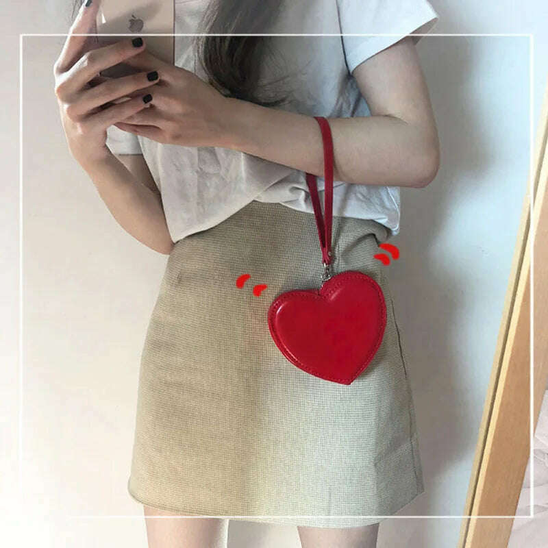 Cute Wallets for Women 2023 Fashion Wallet Card Coin PU Leather Purse with Zipper Girl Holder Lady Heart Shape Kawaii Clutch Bag - KIMLUD