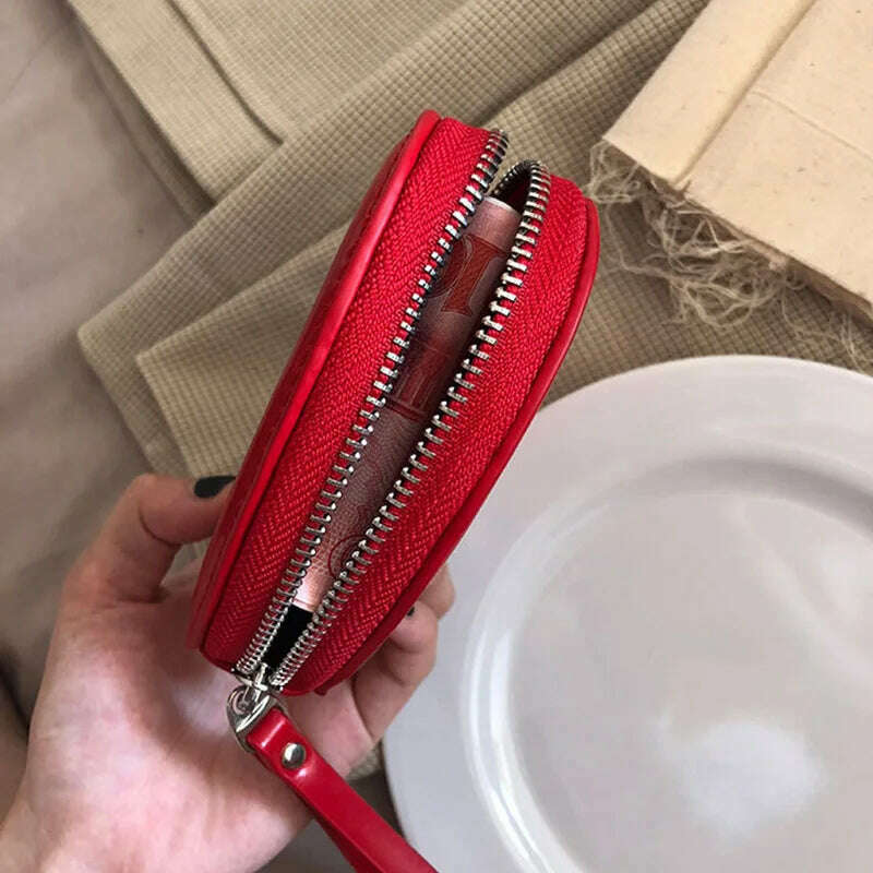 Cute Wallets for Women 2023 Fashion Wallet Card Coin PU Leather Purse with Zipper Girl Holder Lady Heart Shape Kawaii Clutch Bag - KIMLUD