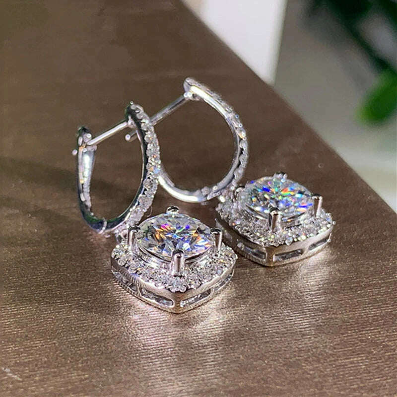 KIMLUD, D Moissanite 3ct Earrings 925 Sterling Silver Original Certified Moissanite 1ct Hoop Drop Dangle Earrings 2ct Huggie for Women, KIMLUD Womens Clothes