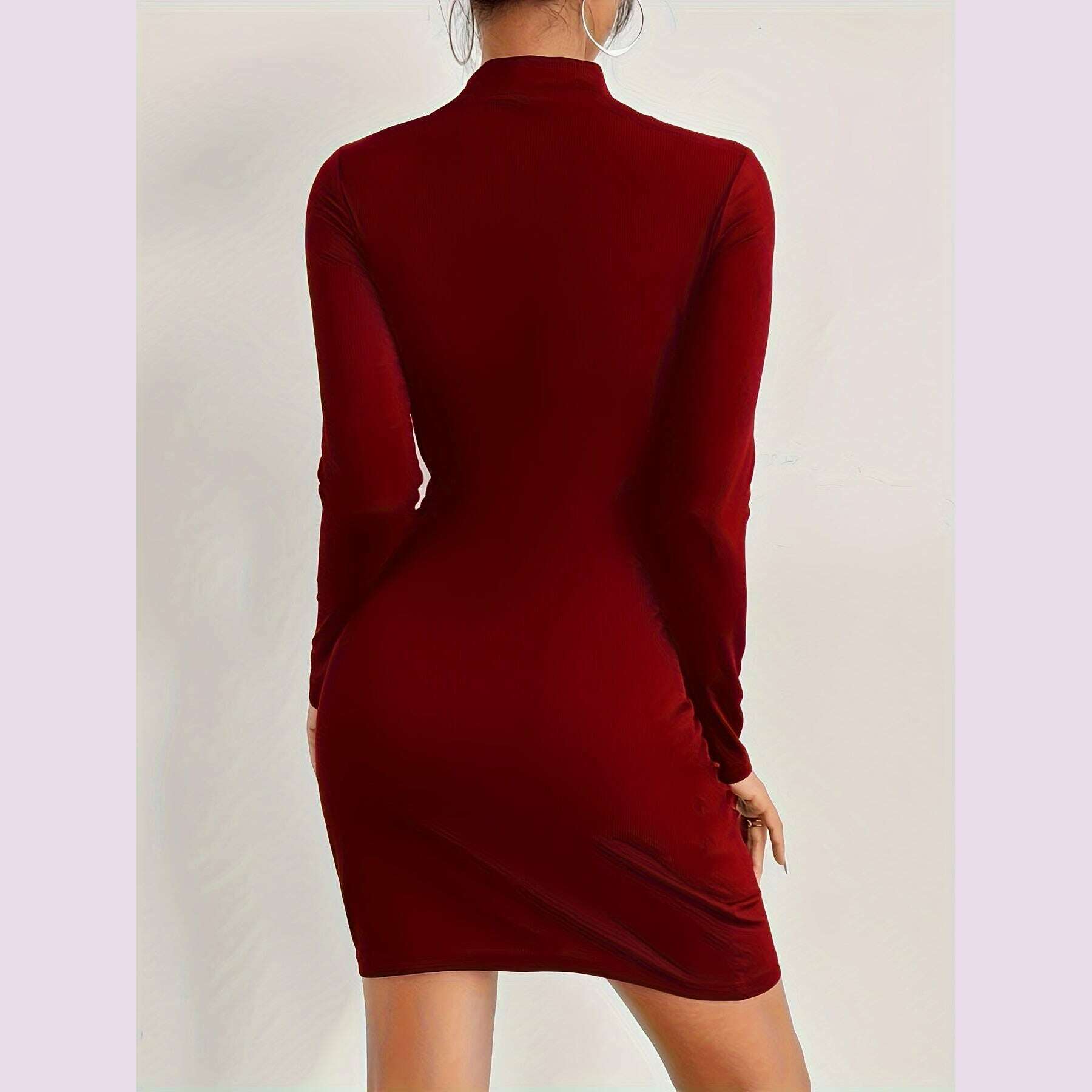 burgundy-bodycon-dress-stretchy-polyester-spandex-blend-womens-burgundy-high-neck-bodycon-dress-keyhole-cutouts-machine-washable-elegant-party-casual-dress-for-all-seasonskimlud-womens-fashion-34625925