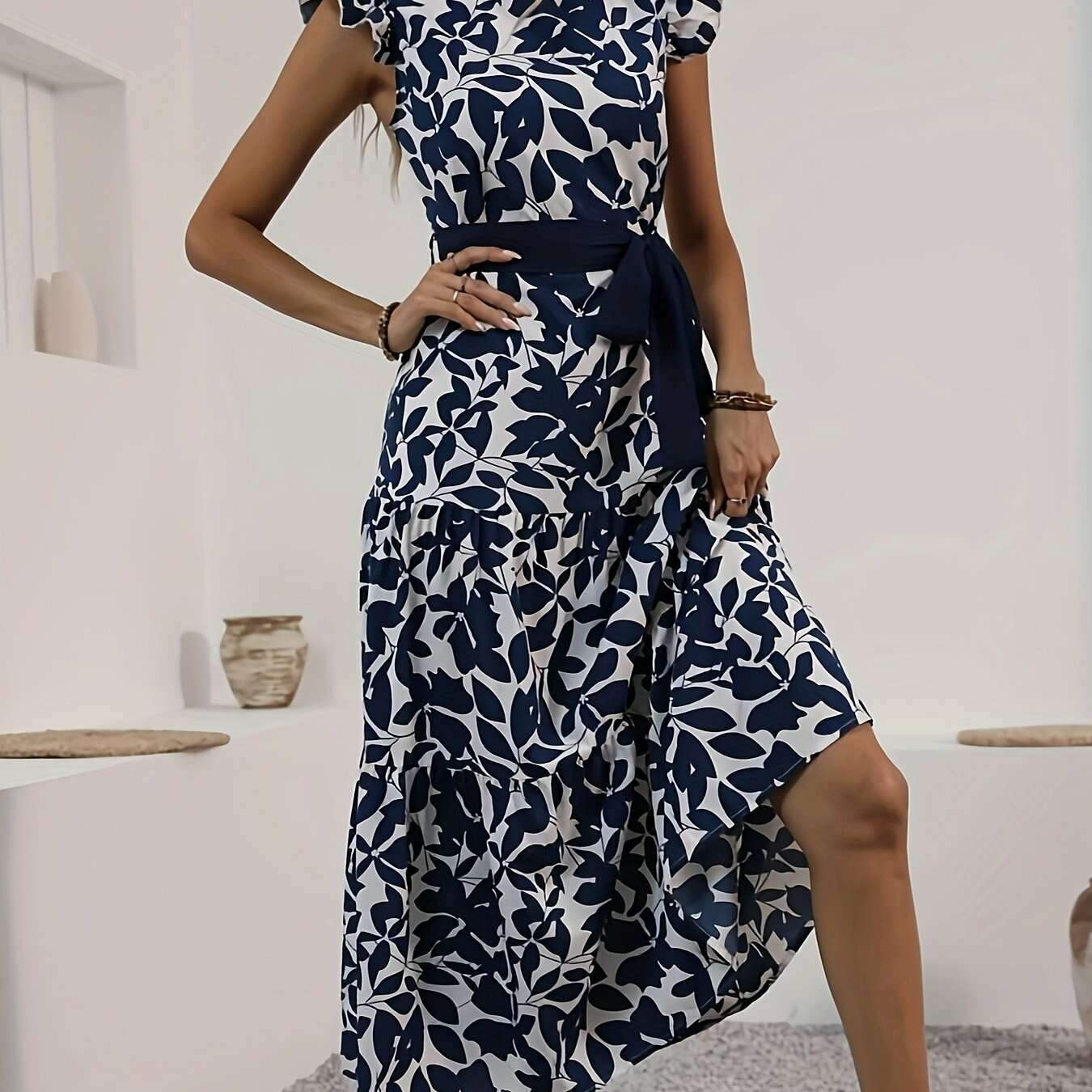 stunning-floral-print-fit-and-flare-dress---elegant-contrast-collar-belted-waist-polyester-material-random-printing-middle-east-style-perfect-for-summer---womens-clothing-for-adultkimlud-womens-fashion-34625615