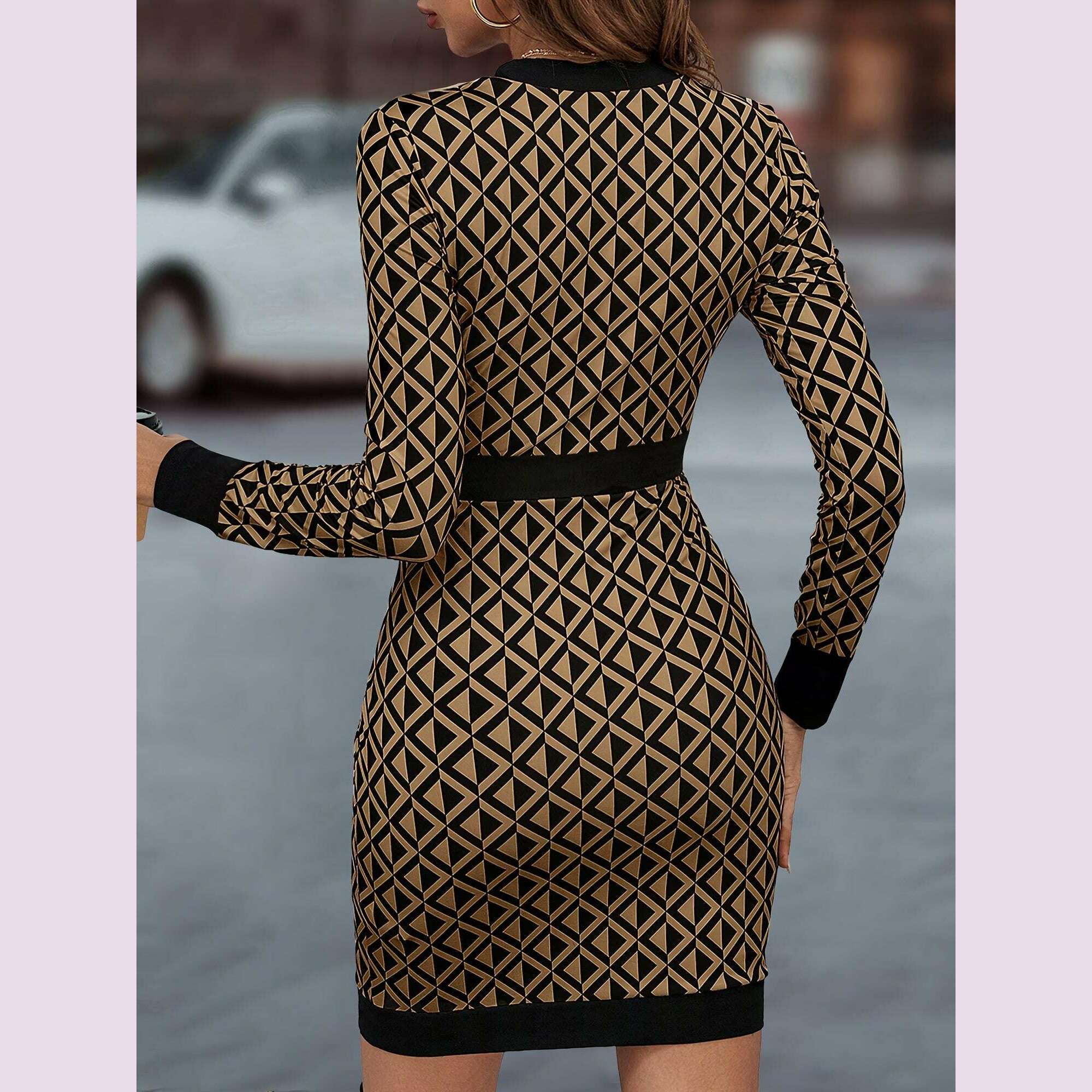 elegant-geometric-print-bodycon-dress-with-contrast-trim-and-decorative-goldtone-buttons---polyester-blend-crew-neck-long-sleeve-midi-for-adult---fallwinter-collectionkimlud-womens-fashion-34626009