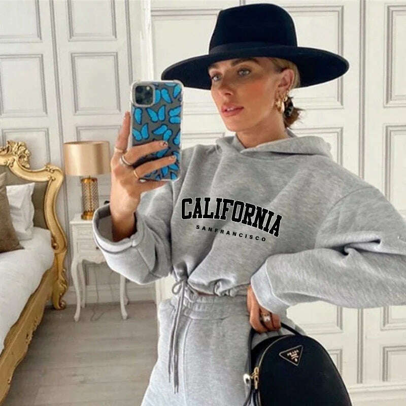 Daily Dressing Women's Tracksuit Hooded Drawstring Retract Your Waist Short Top Two Piece Set for Women Fashion Casual Hot Sales - KIMLUD