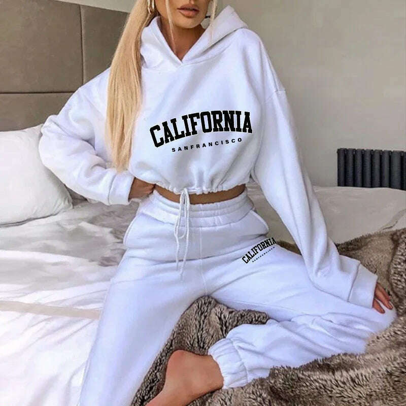 Daily Dressing Women's Tracksuit Hooded Drawstring Retract Your Waist Short Top Two Piece Set for Women Fashion Casual Hot Sales - KIMLUD