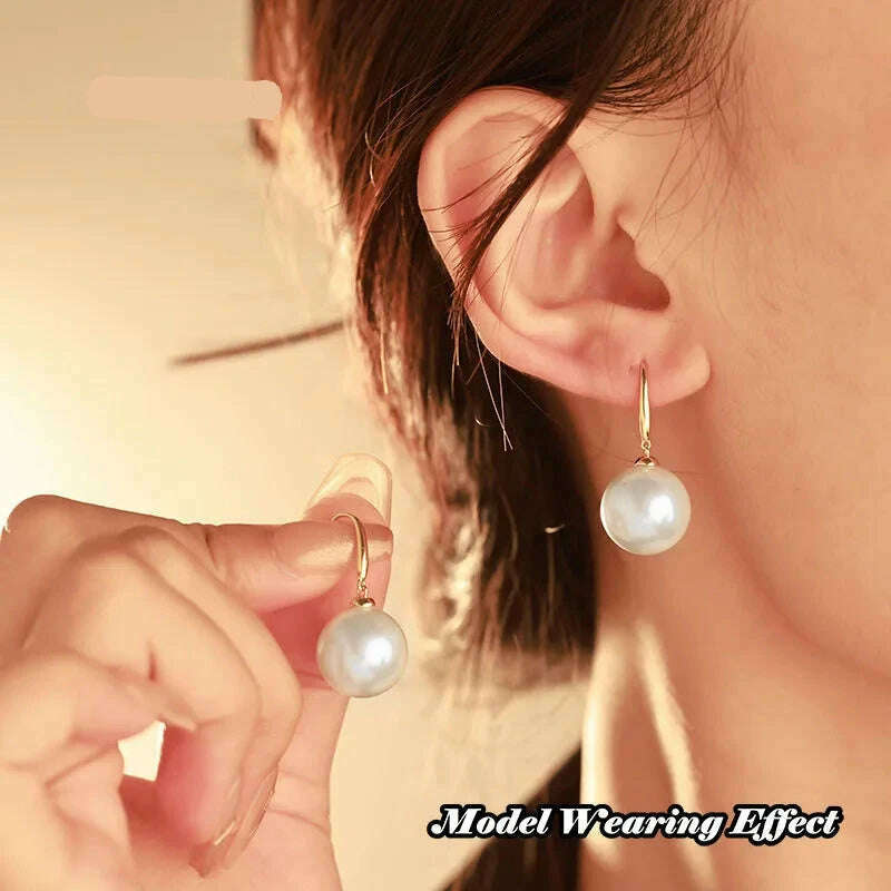DALLET Women's Round White Pearl Earrings Aaa+ Quality Selected Natural Freshwater Pearls 8mm-10mm Real 18k Gold Jewelry Au750 - KIMLUD